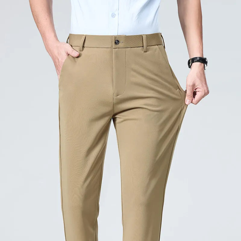 Straight Suit Pants - Smart Casual Office Trousers Solid Colour