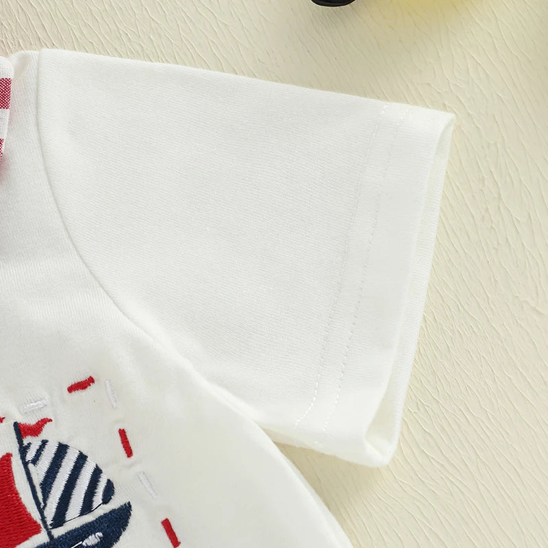 Baby Boys' Independence Day Outfit Set - Plaid Short Sleeve Shirt & Sailboat Shorts