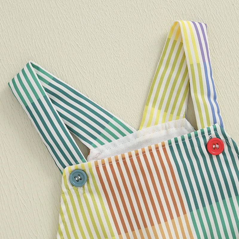 0-4Y Toddler Kids Boys Girls Overalls Shorts Loose Fit Striped Print Contrast Infant Jumpsuit