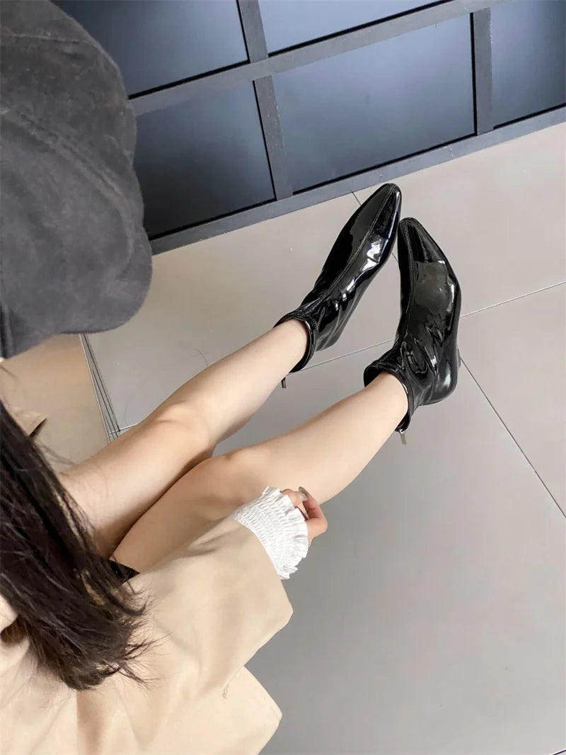 Patent Leather Pointed Toe Chelsea Ankle Boots | Wedge Heel & Rear Zip