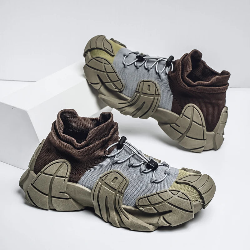Men's Mesh High-Top Running Sneakers - Slip-On Sports Shoes