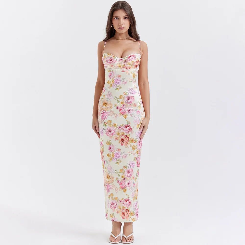 Women's Floral Print Spaghetti Strap Maxi Dress