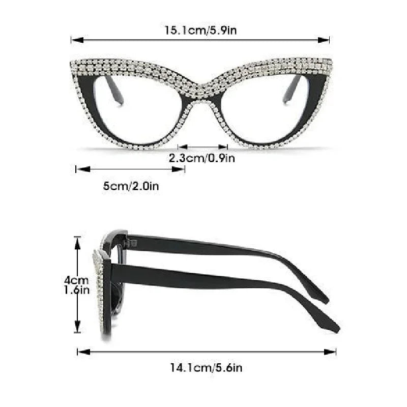 Women's 2 Pairs Per Set Cat Eye Glasses with Rhinestones Optical Frames Trendy Chic Casual Decor Eyeglasses