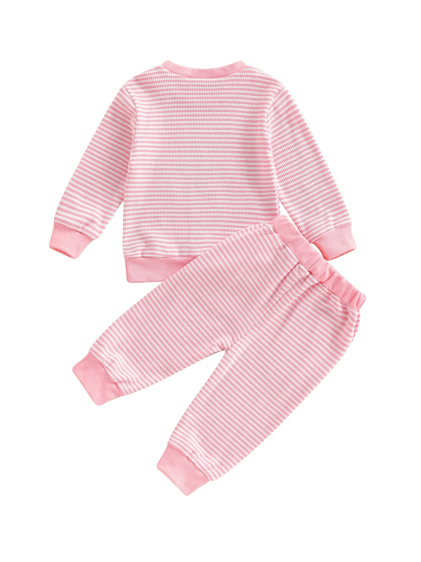 Baby Girls Valentine's Day Striped Heart Embroidery Long Sleeve Pullover and Pants Set