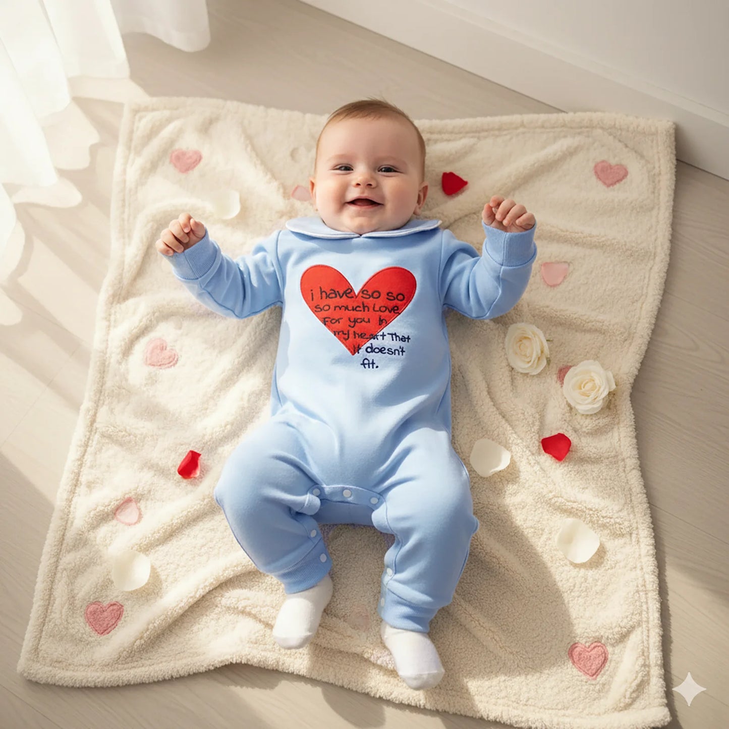Lovely Baby Valentine's Day Romper - Heart Embroidery Long Sleeve Doll Collar Jumpsuit