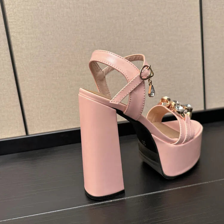 Women's Butterfly Rhinestone Thick Heel Sandals - Open Toe Party Shoes