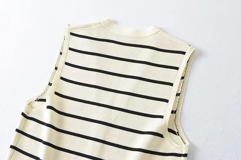 Striped Tank Top - Single Breasted Sleeveless Summer Crop Top