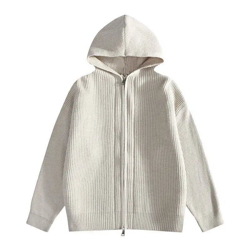 Hooded Zipper Knit Cardigan Sweatercoat