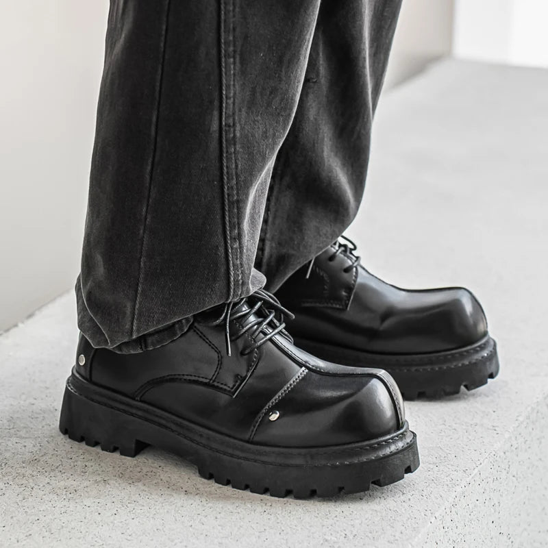 Men's Platform Derby Shoes - Genuine Leather Business Casual