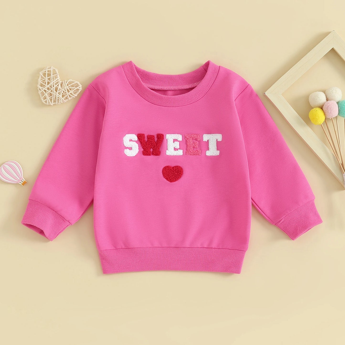 Toddler Baby Girl's Long Sleeve Letter Embroidery Pullover Sweatshirt