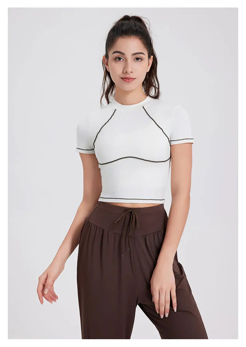 Women's Summer Short Sleeve Yoga Breathable Quick Dry Running Crop Top Slim Fit Gym Vest Sportswear Top