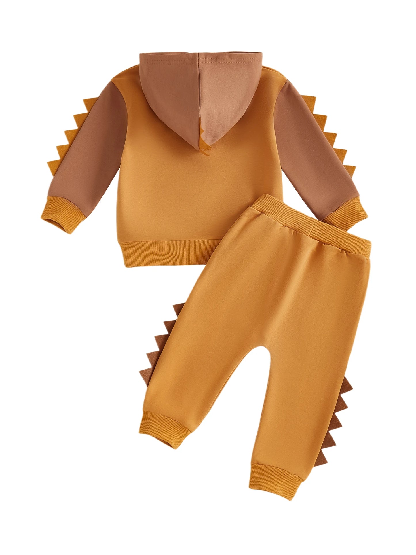 Toddler Dinosaur Hooded Outfit Set - Contrast Color Long Sleeve Top & Pants (0-5Y)