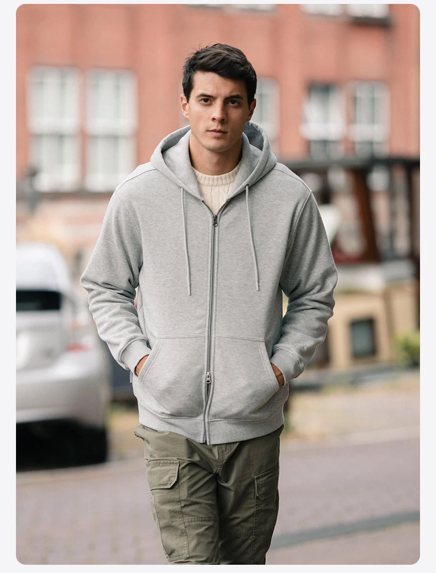 Men's Full Zip 460gsm Pique Fleece Lined Fabric Hoodie Warm Heavyweight Sweatshirt Jacket