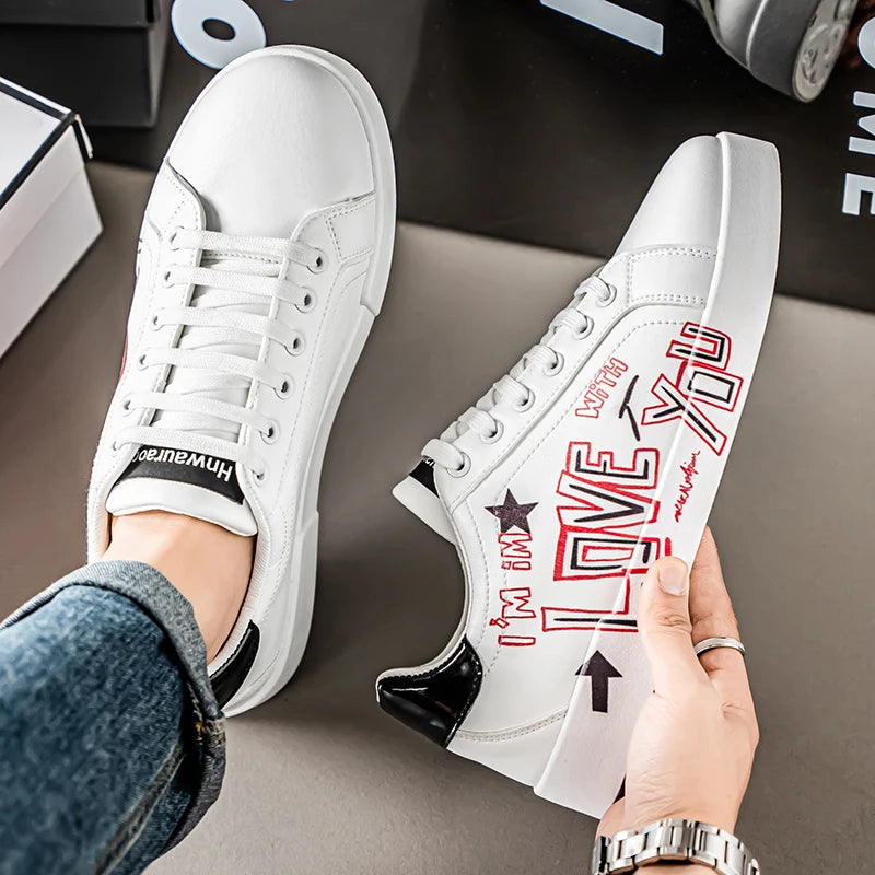 Men's Graffiti Design Platform Skateboard Sneakers - High Quality Sport Trainers