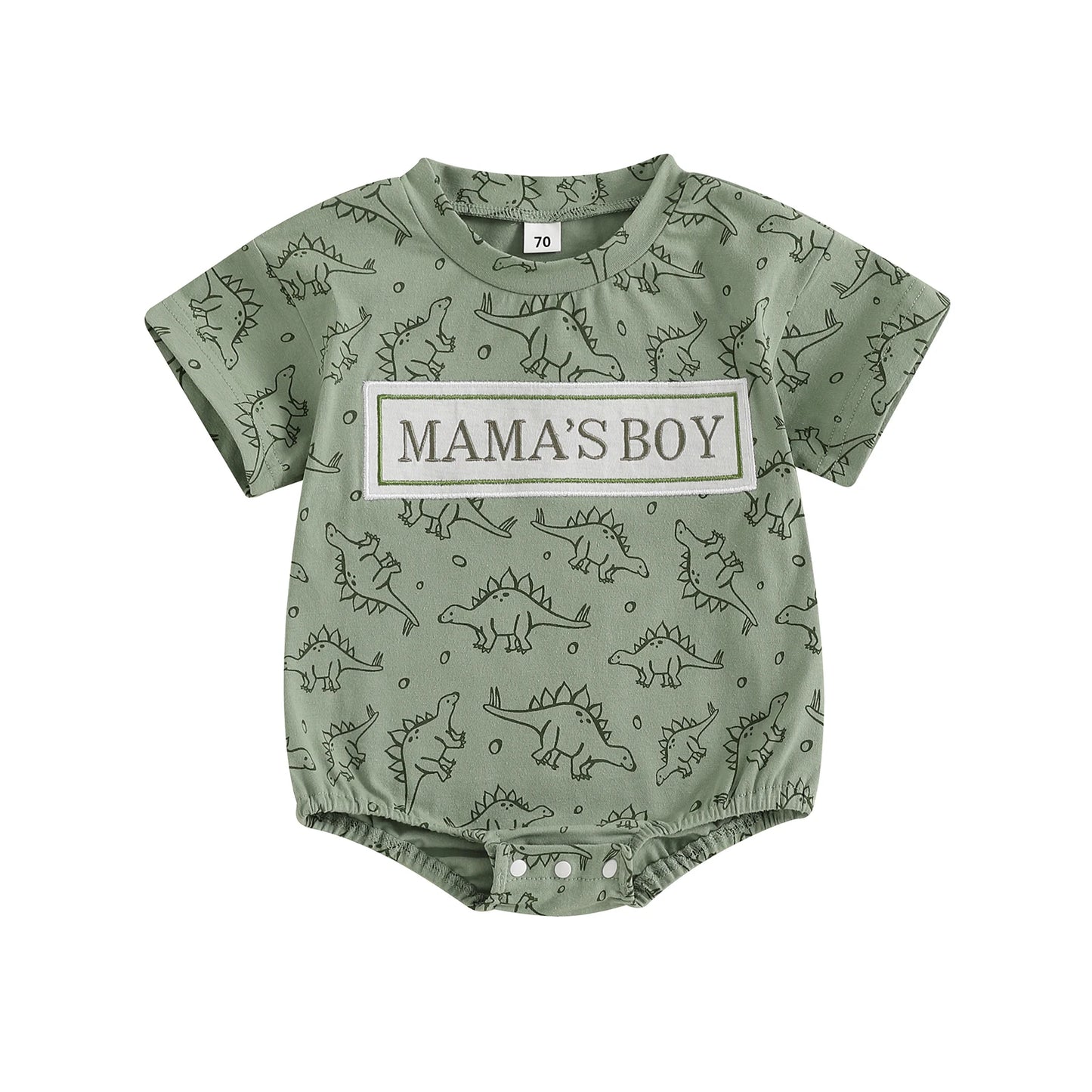 Baby Boys Dinosaur Romper - Letter Embroidery Short Sleeve Bodysuit (0-18M)