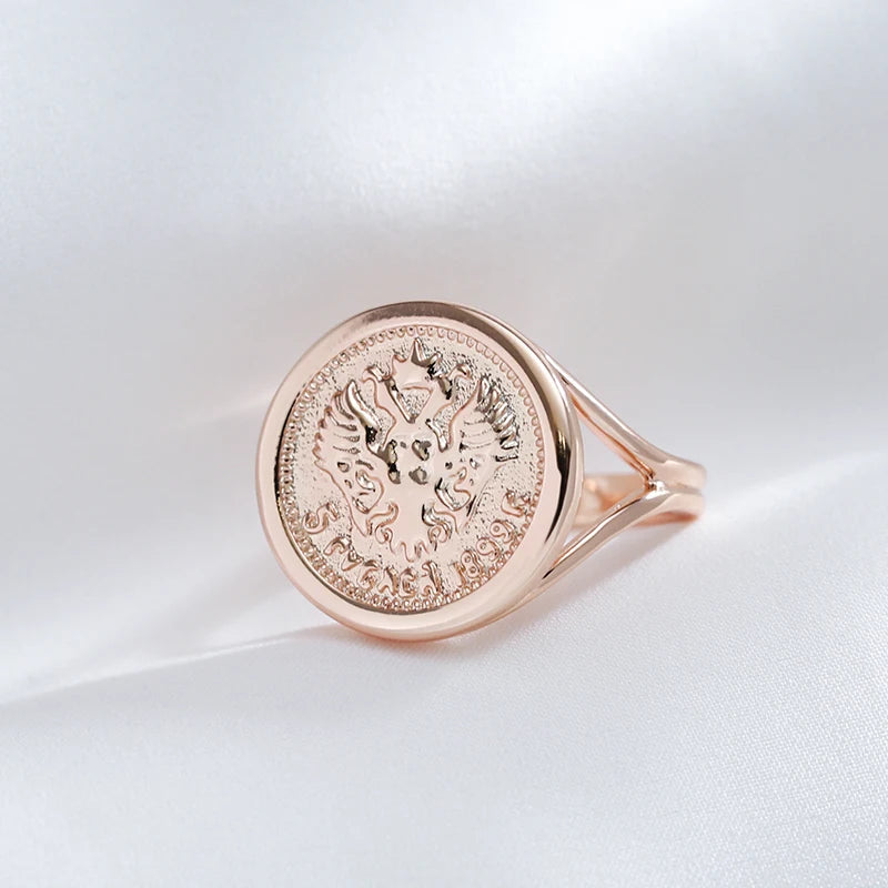 585 Rose Gold Colour Antique Big  Round Shape Carved Totem Ethnic Ring