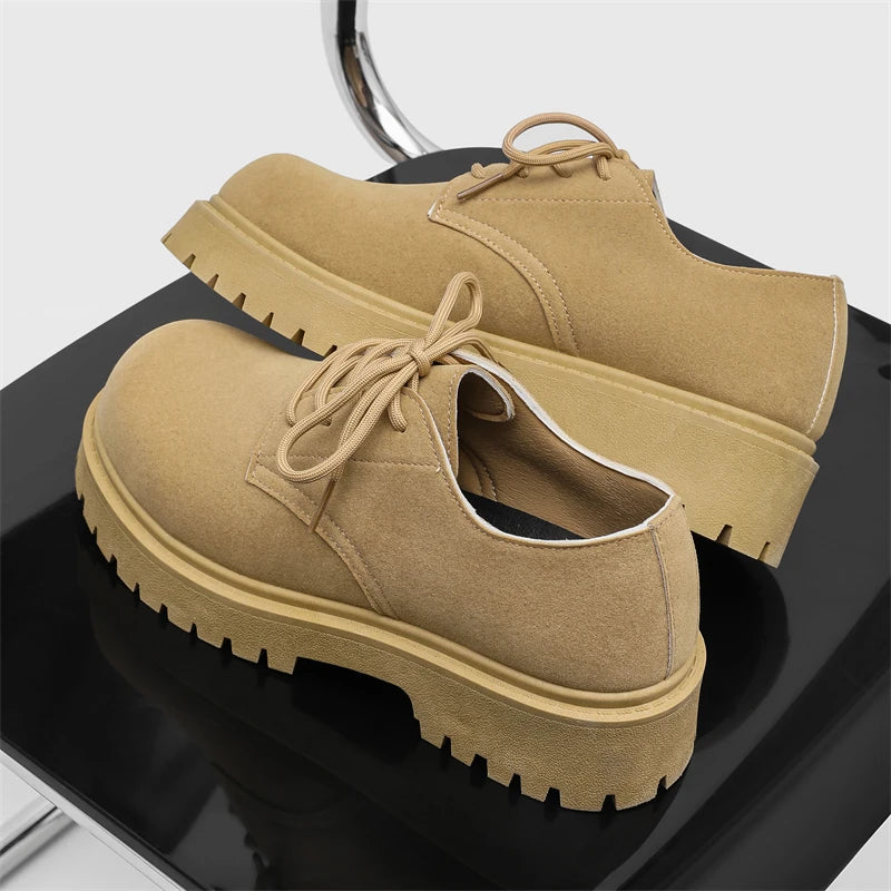 Men's Platform Suede Leather  Lace-up Casual British Shoes