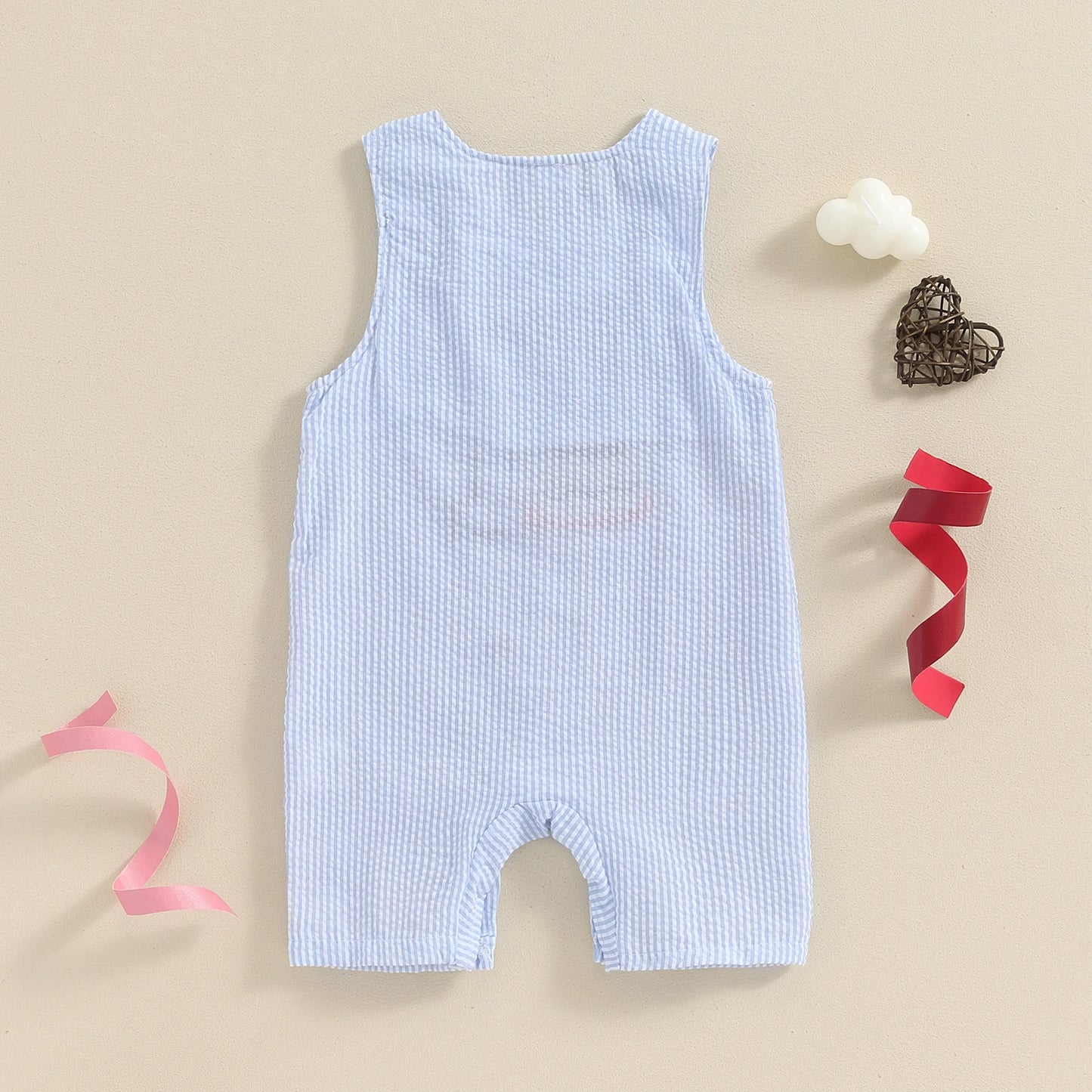 0-18M Baby Boys Overalls Romper Sleeveless Letter Embroidery Cake Striped Birthday Jumpsuits