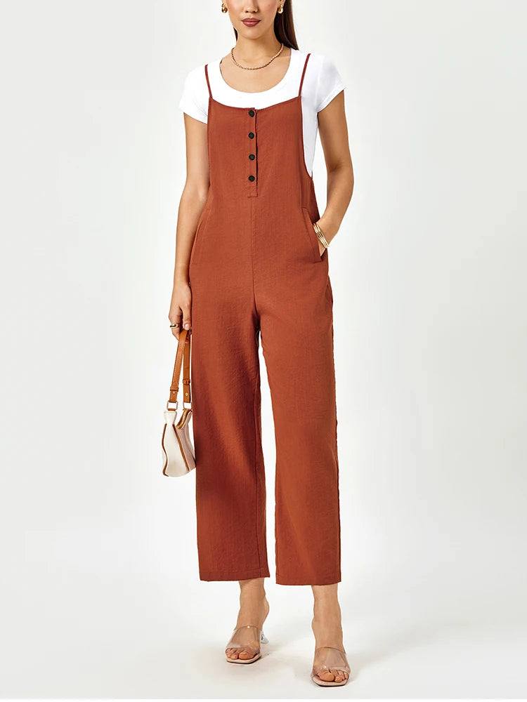 Women's Sleeveless Suspender Jumpsuit - Slim Fit Casual Pocket Jumpsuit