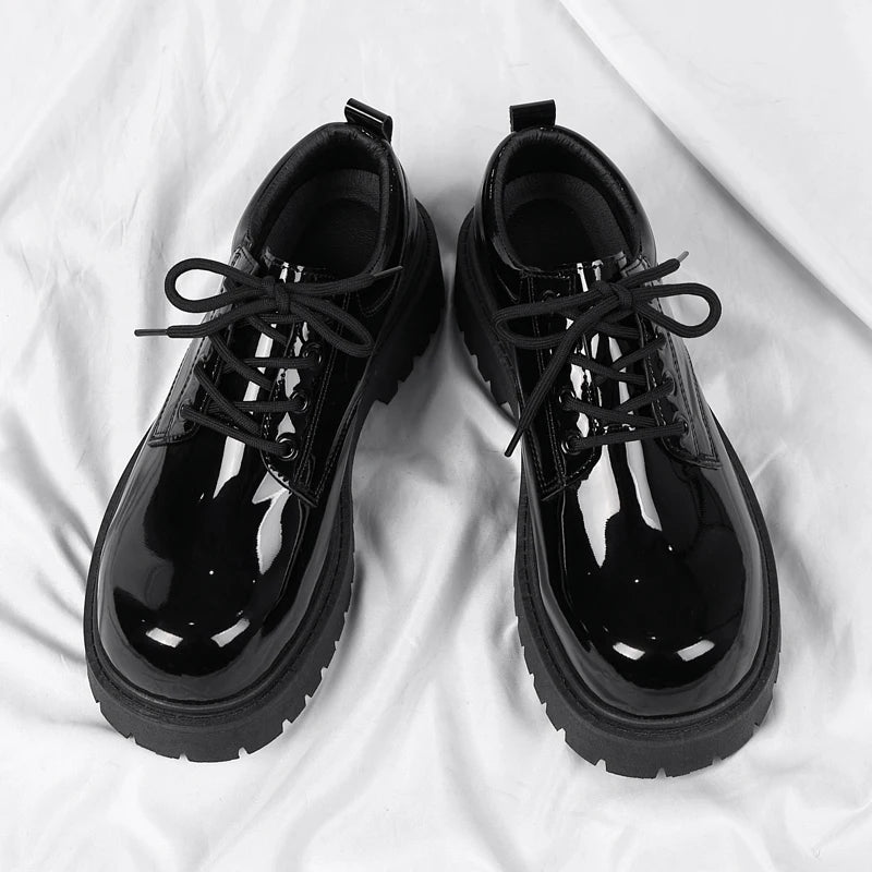 Men's Platform PU Leather  Lace-up Sneakers Thick Bottom British Shoes