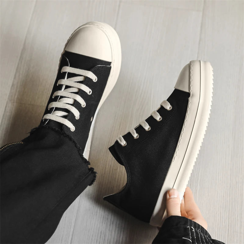 Unisex Casual Skateboard Vulcanized Canvas Shoes Lace Up Comfortable Outdoor Sneakers