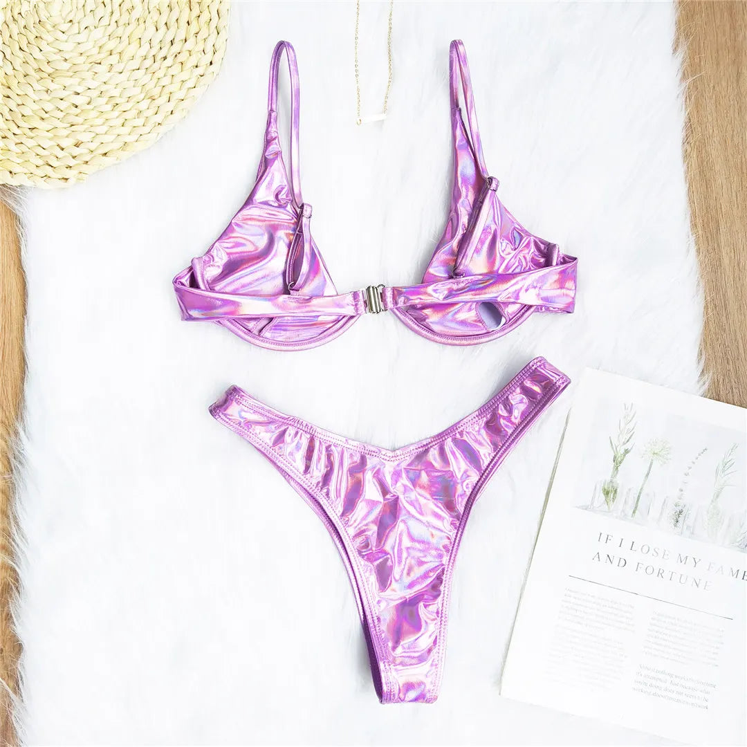 Women's V-Bar Underwired Bikini Set | V-Shape Wire Padded Two-Piece Swimwear
