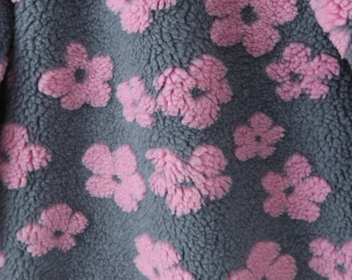 Lambswool Floral Sweatshirt - High Neck Long Sleeve Warm Pullover