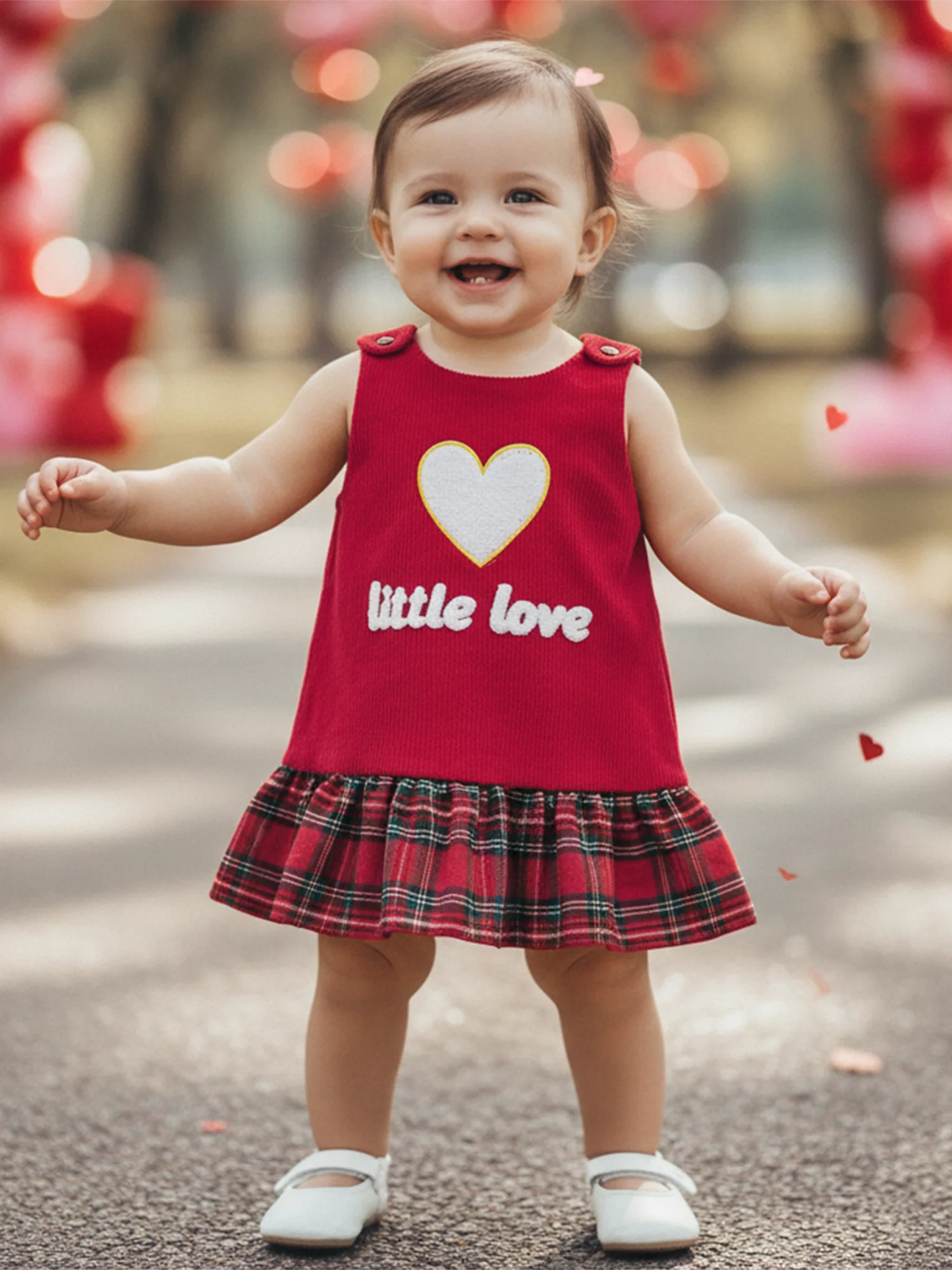 Baby Girls Valentine's Day Heart Embroidered Sleeveless Layered Ruffle Overall Dress