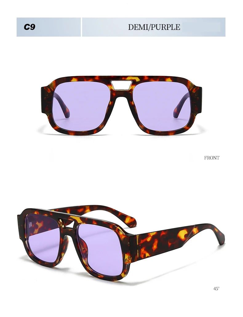 Unisex 1/4 Set Retro Large Frame Double Bridges Square Sunglasses
