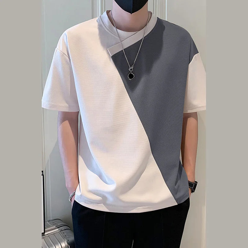 Summer Men Patchwork Round-neck Short Sleeve T-Shirt