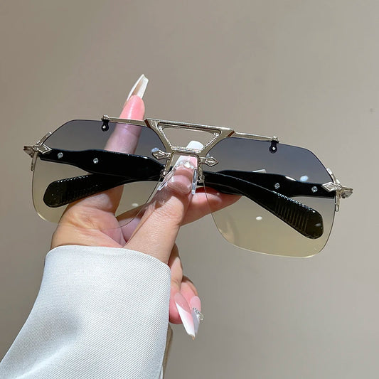 Rimless Oversized Sunglasses – Double Bridge Pilot