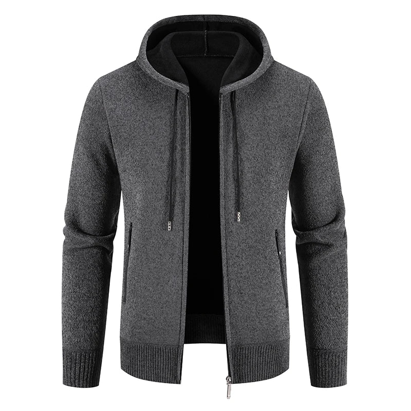 Men's Hooded Fleece Cardigan - Warm Knitted Sweater Jacket with Zipper