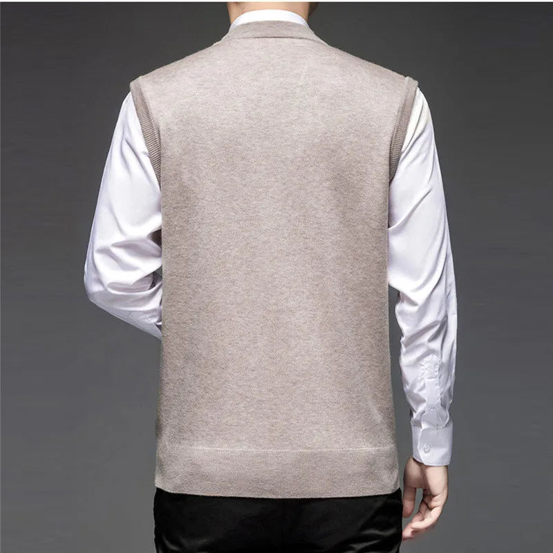 Men's V-Neck Knit Vest - Slim Fit Sleeveless Sweater