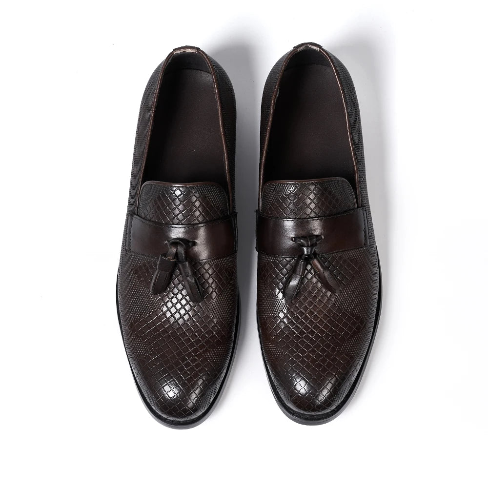 Men's Tassel Genuine Leather Slip on Daily Casual  Handmade Office Wedding Loafer Shoes