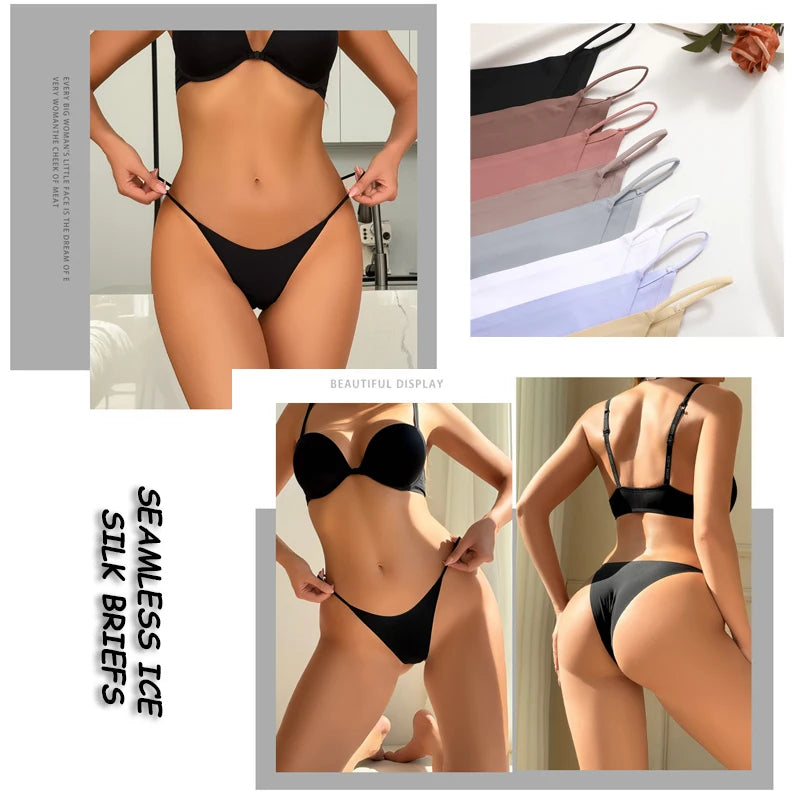 4Pcs/set Ice Silk Underwear Seamless Briefs Panties Thin Strap Lingerie