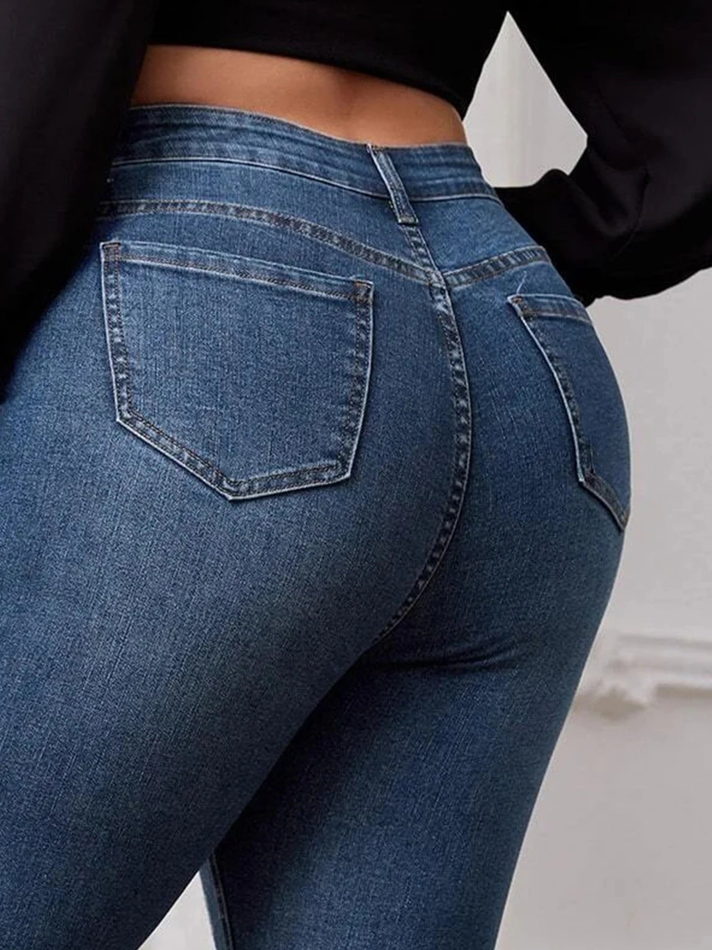 Plus size Jeans - Women full length high waist stretchy stretchy Jeans