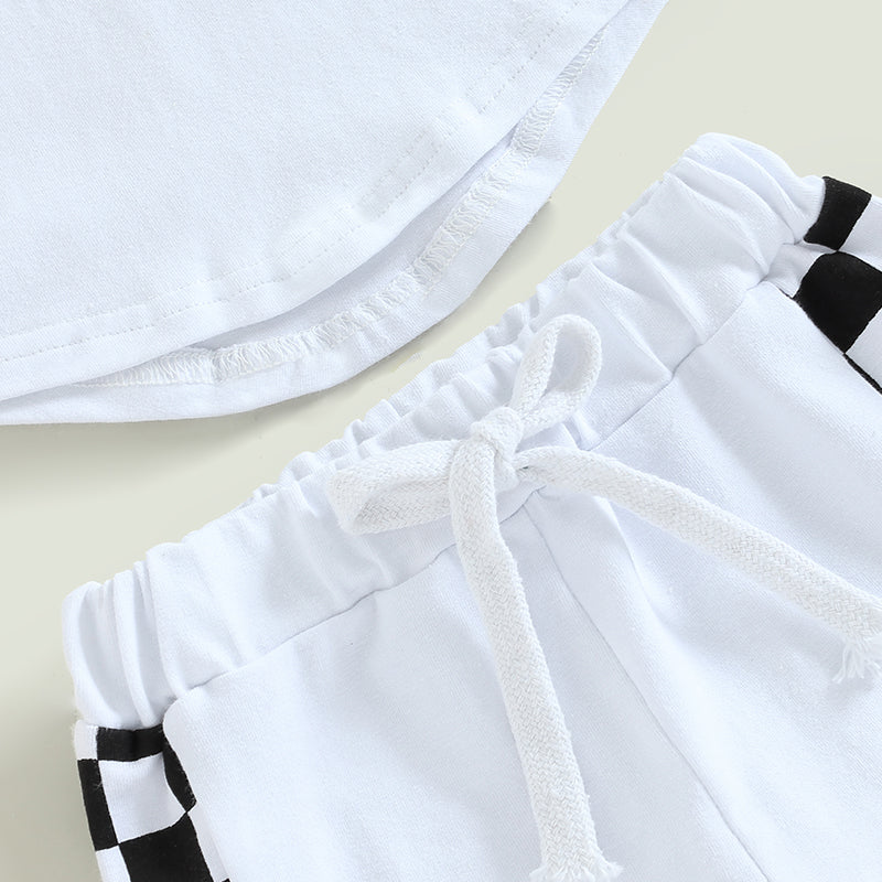 0-3Y Toddler Baby Boy Summer Clothes Sets Plaid Patchwork Short Sleeve Pocket T-Shirt and Elastic Waist Shorts