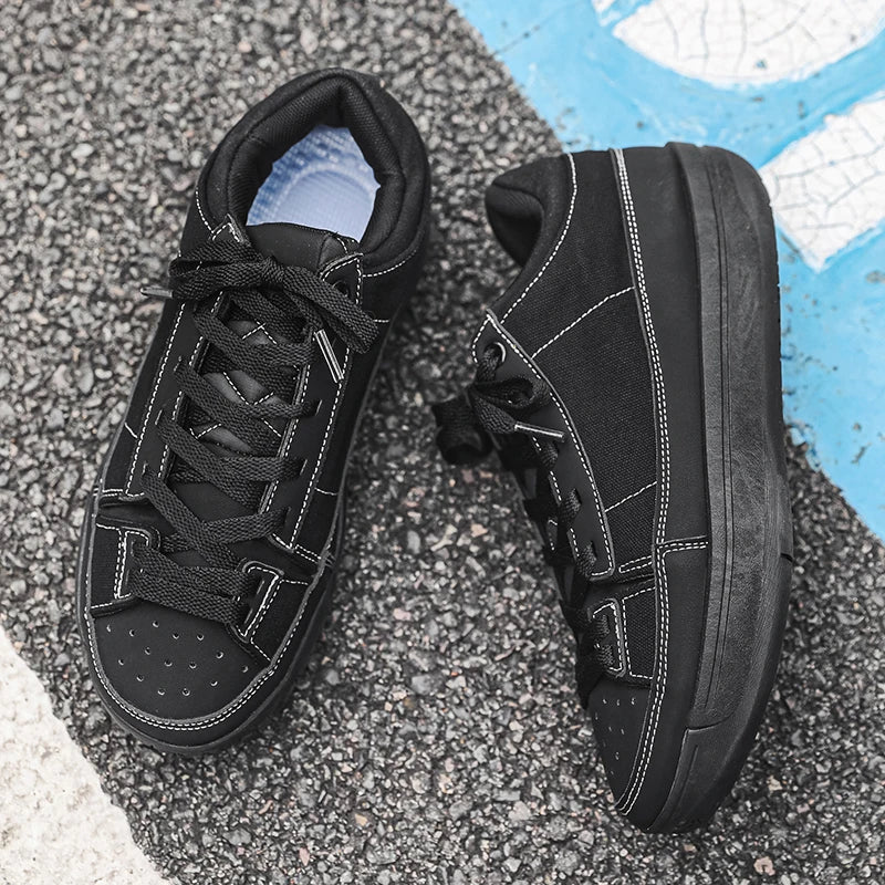 Men's Canvas Platform Sneakers - Vulcanized Skateboard Shoes