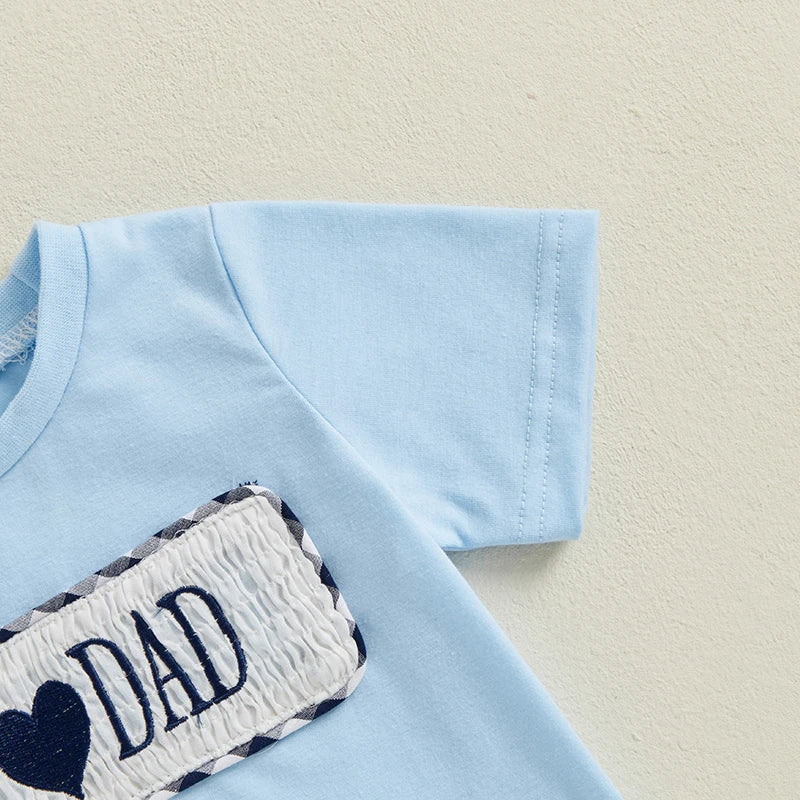 Baby Boys' Father's Day Outfit Set - Letter Heart Embroidery T-Shirt & Plaid Shorts 2pcs