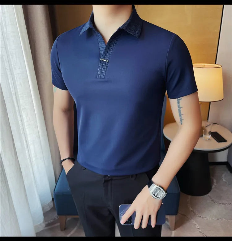 Men's Summer Slim Fit Casual Short Sleeve Style Turn Down Collar Polo Shirt