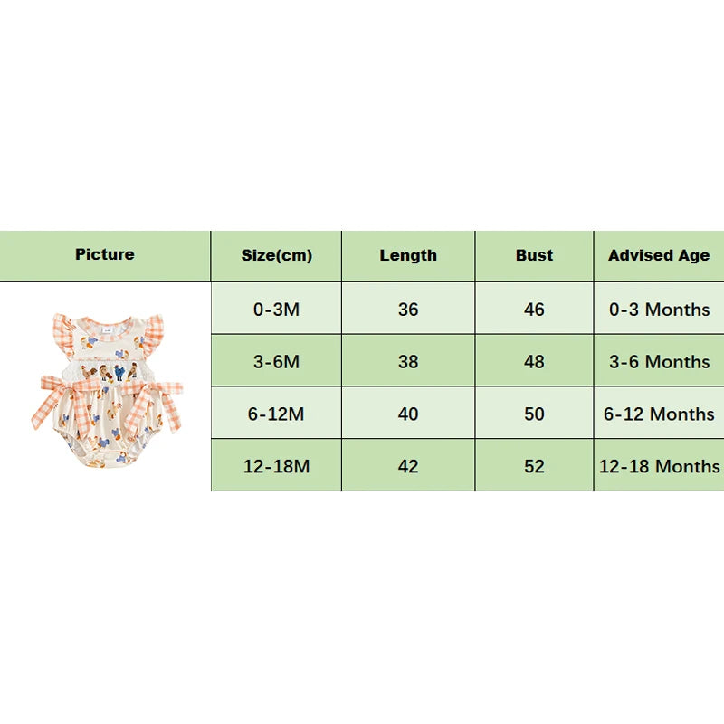 Baby Girls Summer Romper - Plaid Chick Print Ruffled Bodysuit with Bow