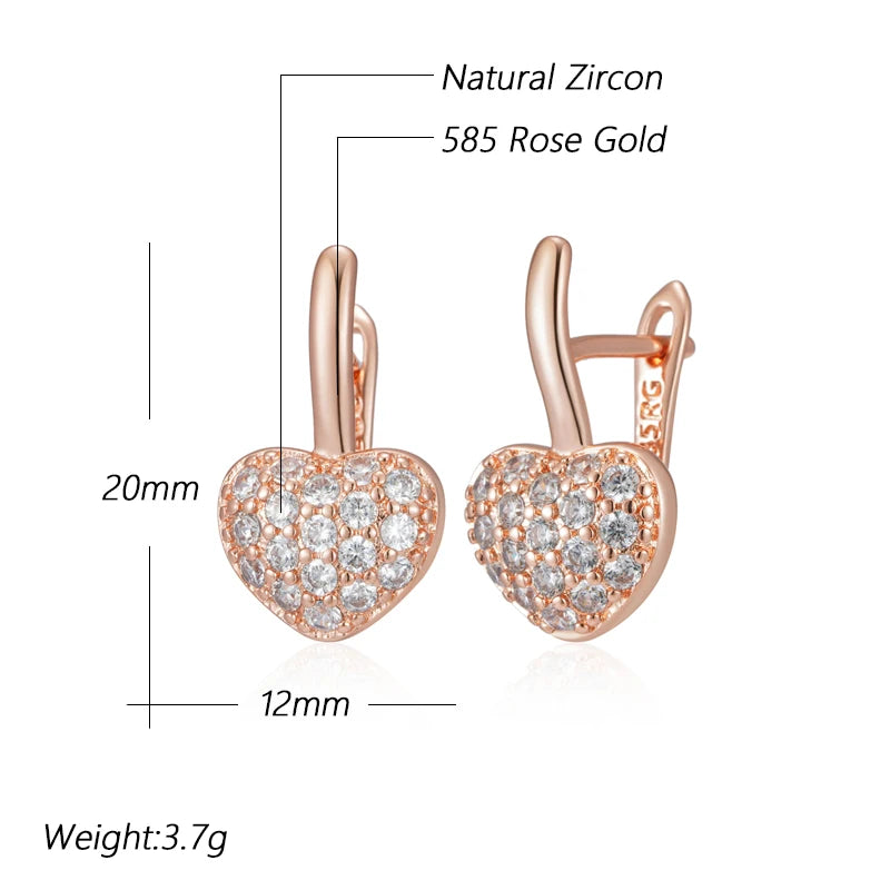 Women Shiny Natural Zircon 585 Rose Gold Colour Heart Earrings