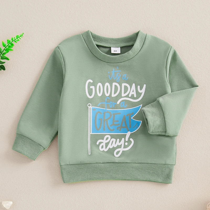 0-4Y Baby Boys Girls Sweatshirts Casual Long Sleeve Round Neck Flag Letter Print Pullovers Top