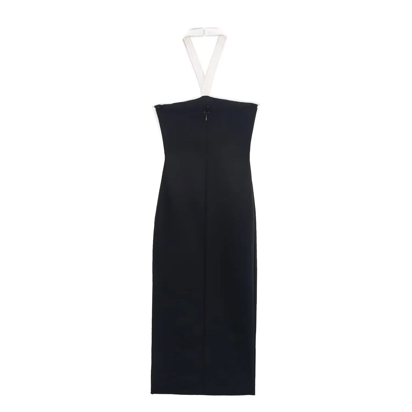 Women's Elegant Bow Detail Elastic Midi Dress with Beading