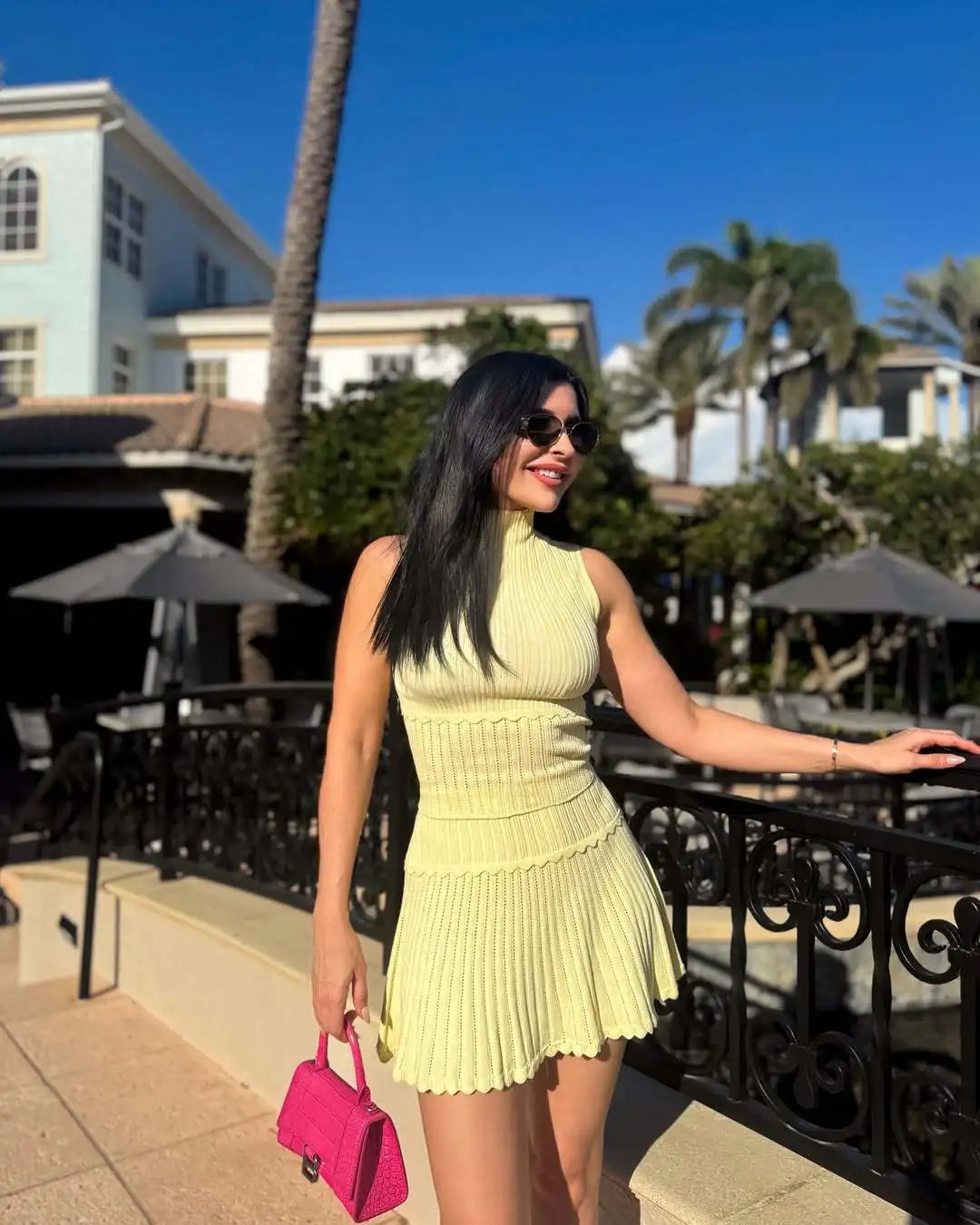 Women's Knitted Sleeveless 2 Piece Co-ord Set - Mini Skirt & Top