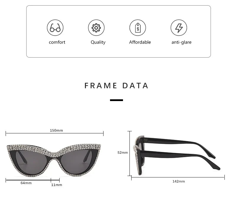 2 Pairs Vintage Cat Eye Sunglasses with Rhinestones Women Fashion Decor Shades Trendy Outdoor Sunglasses