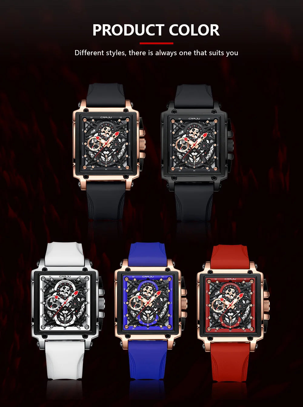 Men's Sports Watch - Large Dial Rectangular Design with Chronograph & Auto Date