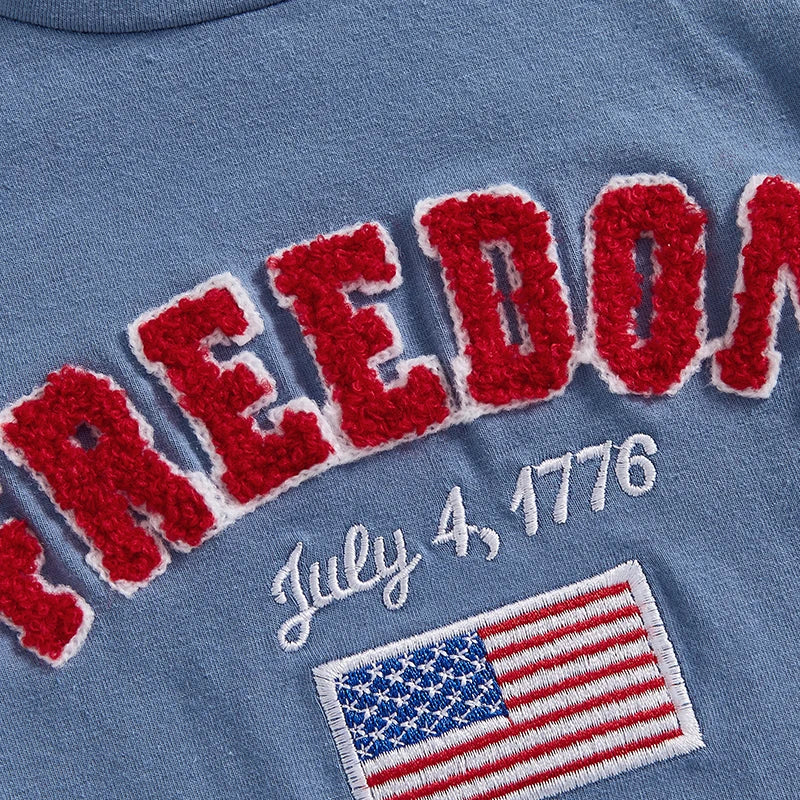 0-4Y Toddler Kids Boys American Flag Clothes Sets Letter Flag Embroidery Crew Neck Short Sleeve T-Shirt and Shorts