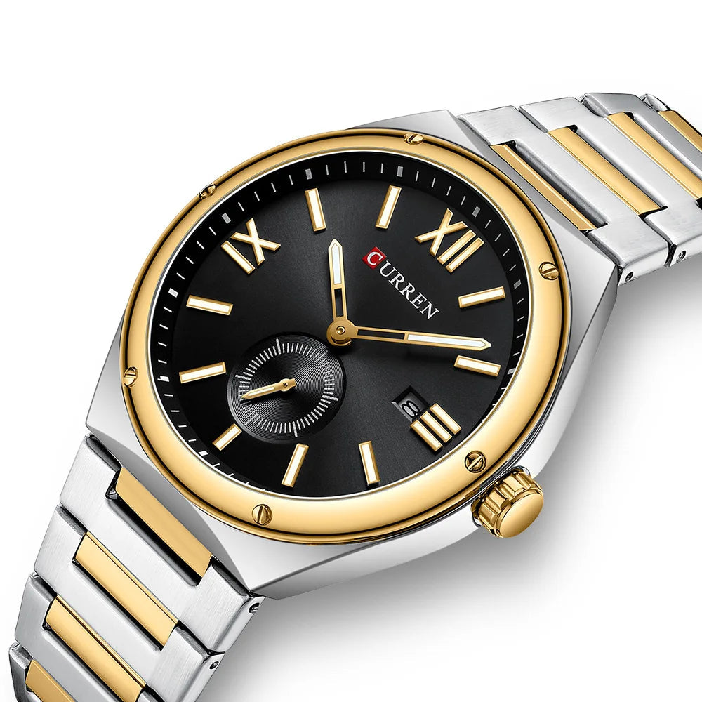 Premium Waterproof Business Watch - Luminous Date Display Stainless Steel Square Quartz