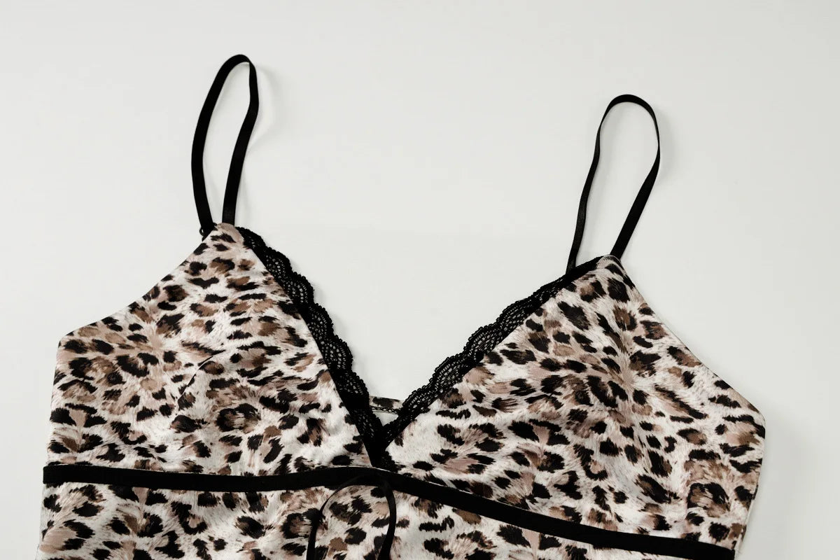 Women's Leopard Tube Top Bralette Elegant Backless Cami Top Cropped Tank Coquette